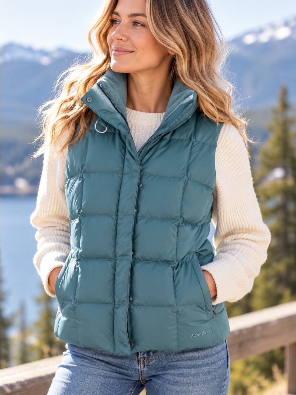 Eddie Bauer 700 Fill Power Goose Down Puffer Vest Teal Women’s Small